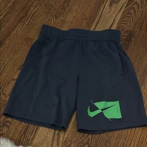 Navy Shorts with Green Swoosh